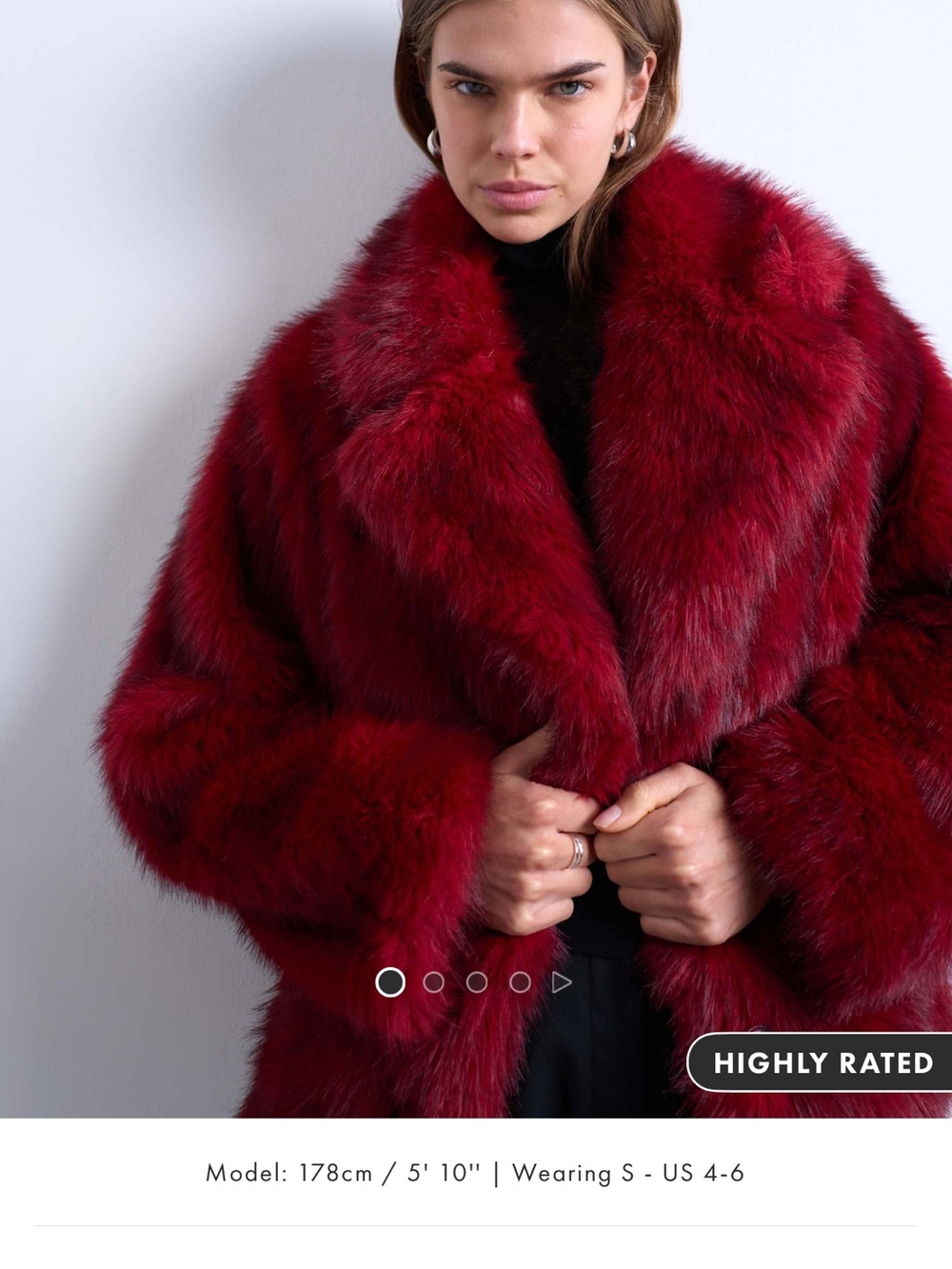 Topshop faux fur short jacket with buttons in cherry red